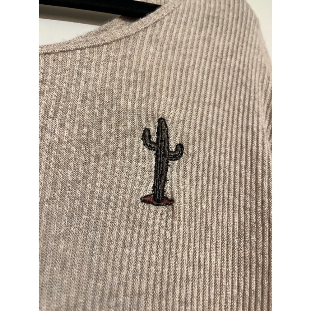 Y2K Wet Seal Beige Ribbed Knit Top Long Sleeve Cactus Casual‎ Comfy Shirt - Picture 3 of 7